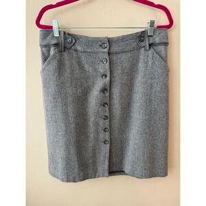 Ann Taylor Gray Herringbone Wool Blend Skirt Size 10 Button Up Front